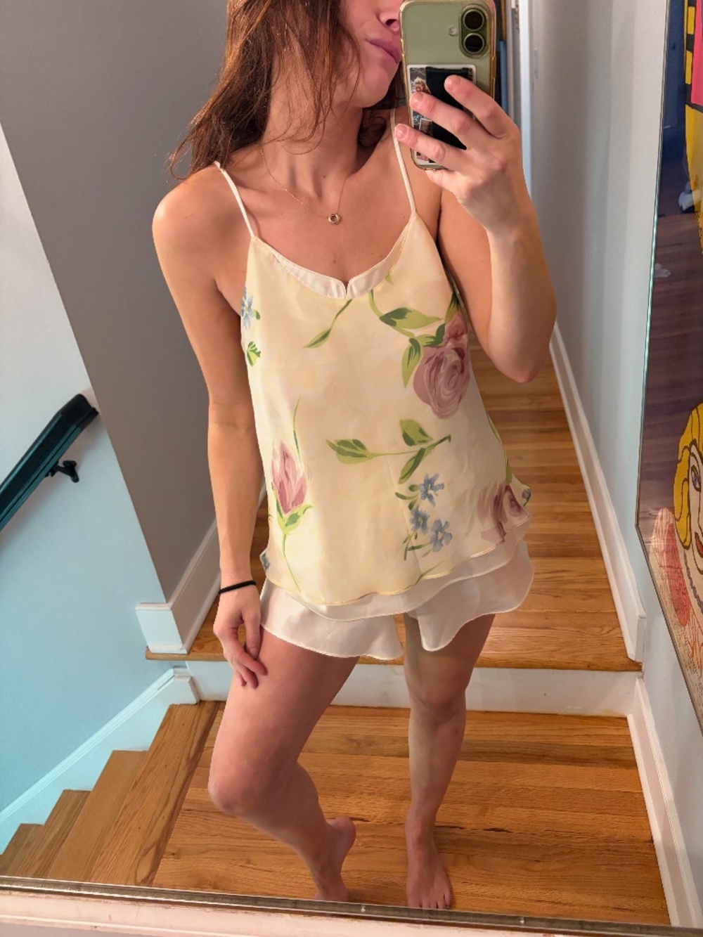 Vintage Valerie Stevens Floral Chiffon Cami & Satin Shorts Pajama Set Small